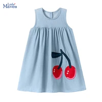 Little maven vêtements pour enfants été bébé filles robe sans manches enfants vêtements gilet robe fruits cerise filles robes en jean 2