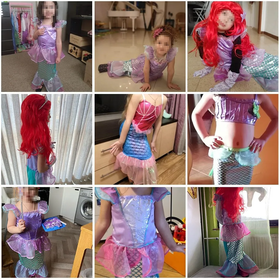 Girl Princess Dress Little Mermaid Costume Baby Girl Ariel Dress Summer Children 3-10 Years