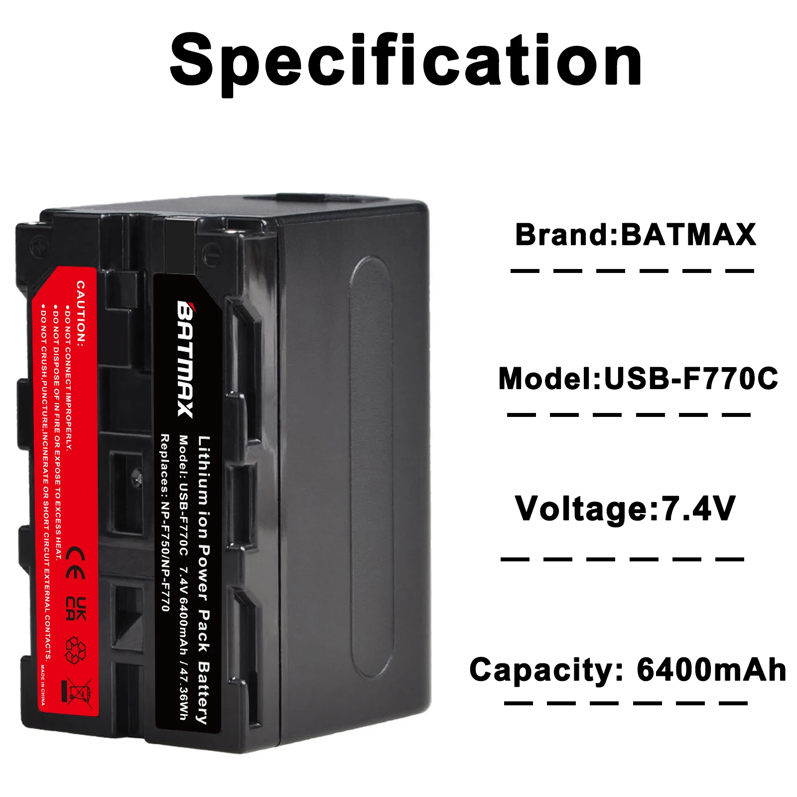 Bateria Batmax 6400mah np F750 np F770 Led Indicador de Alimentação com Porta tipo c para Sony np F960 F970 Np-f550 V1j z1 - Image 4