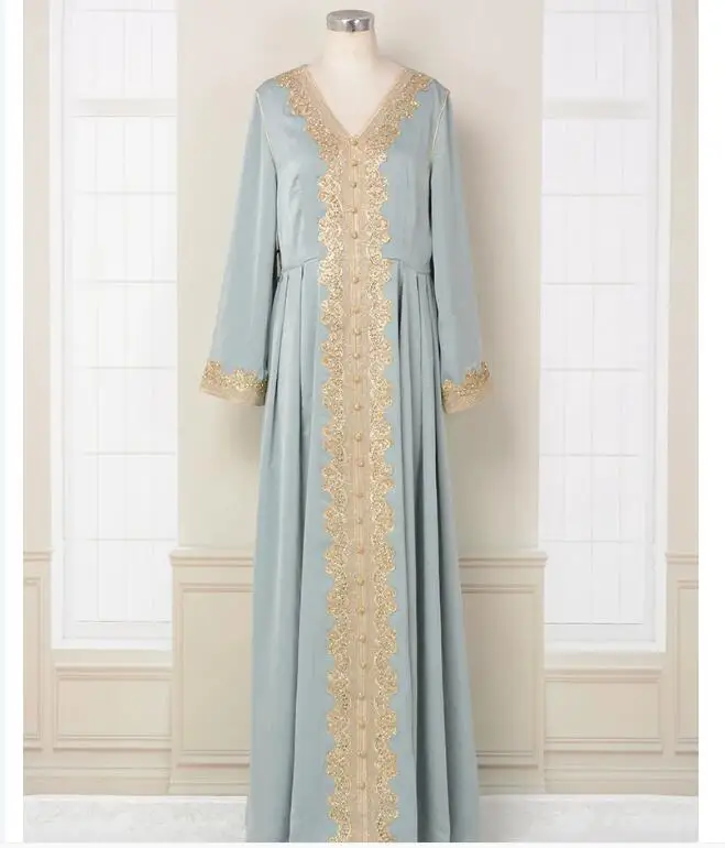 

Женское вечернее платье красивое вышитое кружево, роскошное платье Среднего Востока с V-образным вырезом, мусульманское платье Дубая