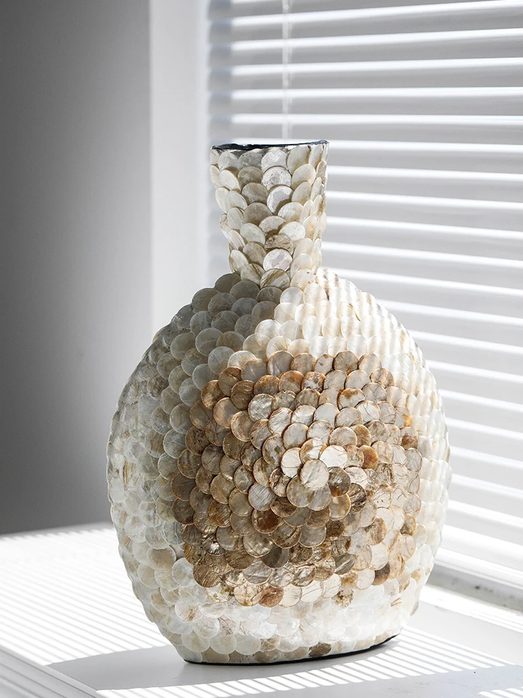 Vase With Shells And Lights NEW Balinese Capiz Shell T Light Ball