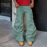 INCERUN Summer Men Wide Leg Pants Fashion Cargo Pants Solid Pocket Pleated Long Trousers Oversized Pantalons Men's Clothing 1