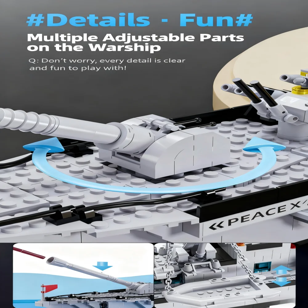 6 in 1 Navy Warship Building Blocks, 1560PCS Military Army Ship Model Set, Educa