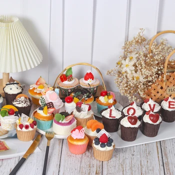 인공 과일 케이크 비스킷 가짜 음식 장식, 사진 프로 음식 시뮬레이션 케이크 모델, 티 테이블 장식 FCYY-MIX1, 1PC