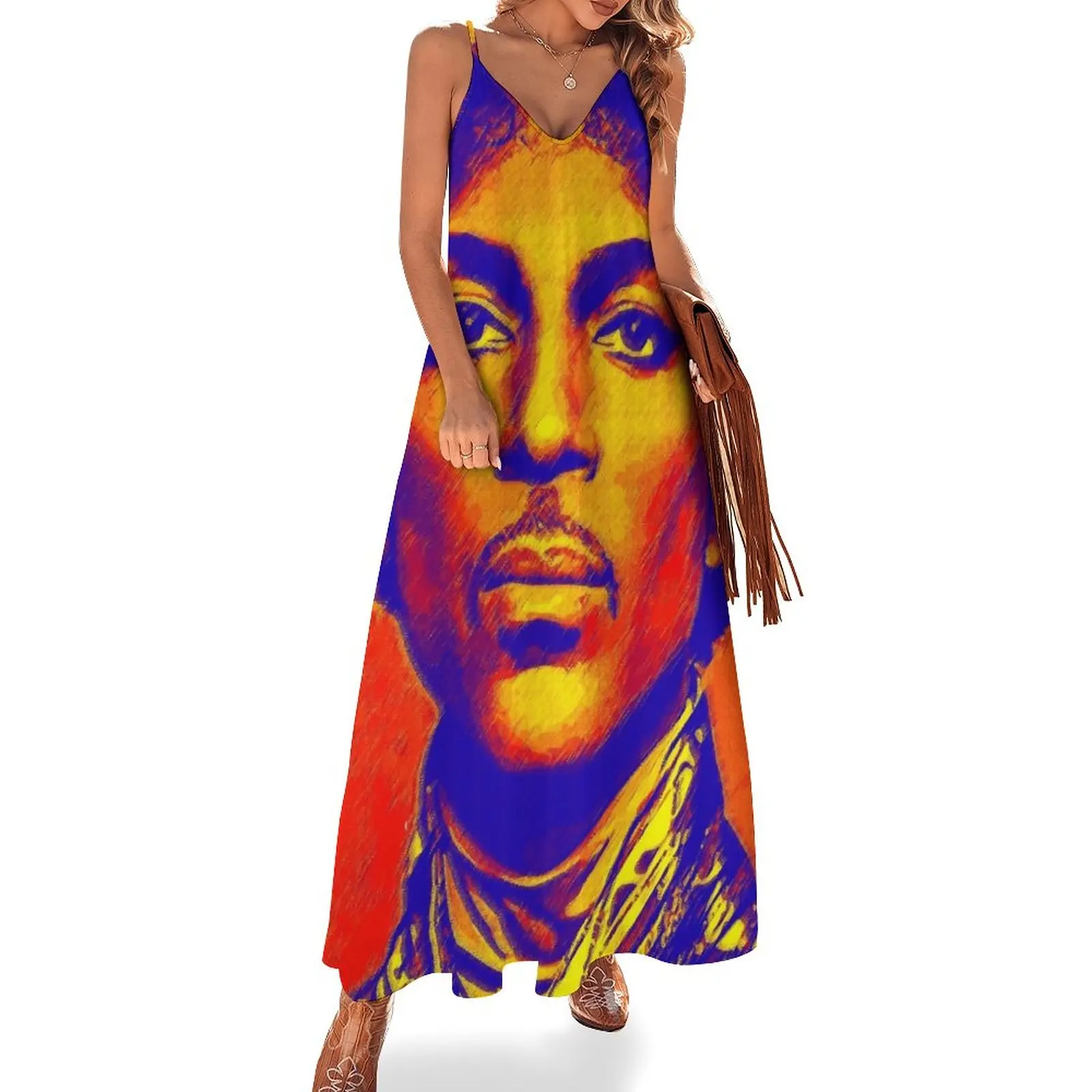 

American singer digital painting Sleeveless Dress Female clothing luxury woman party dress dress women summer sexy