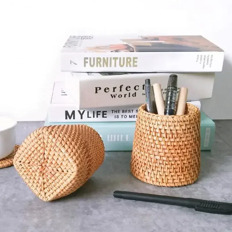 NEW Handmade Rattan Storage Box Baskets Organizer Manual Rattan Chopsticks Spoon Dinner Knive Forks Tableware Holder Storage Box 3
