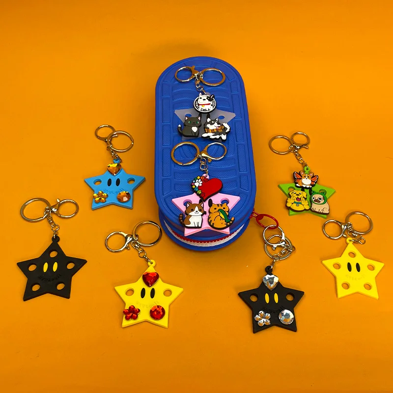6/8pcs 1 Each Color Keychain Shoe Charms Holder Star Shape Keyring for Car Key Accessories Personalized Decoration Cool Key Gift