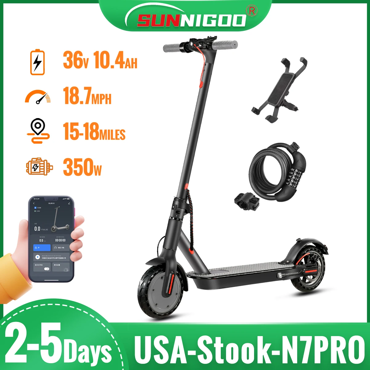 SUNNIGOO N7PRO سكوتر كهربائي للبالغين 36 فولت 10.4...