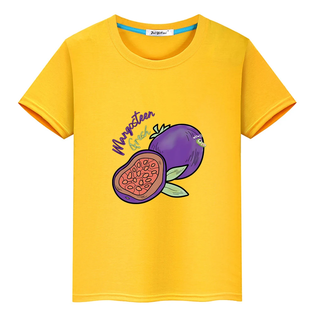 Fruit Mangosteen Graphic Tee-shirt Kawaii Cartoon Short Sleeve Children T-shirt 100% Cotton High Quality Tshirts Boys and Girls