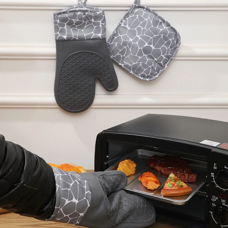 

H7EA Heat-resistant Mitts BBQ Mitt Universal Baking Gloves Easy to Clean for Kitchen