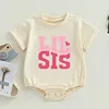 BIG SIS/LIL SIS Print Sister Family Matching Outfits Short Sleeve Kids T-shirt+oversized Bubble Romper Retro Sister Outfits 4
