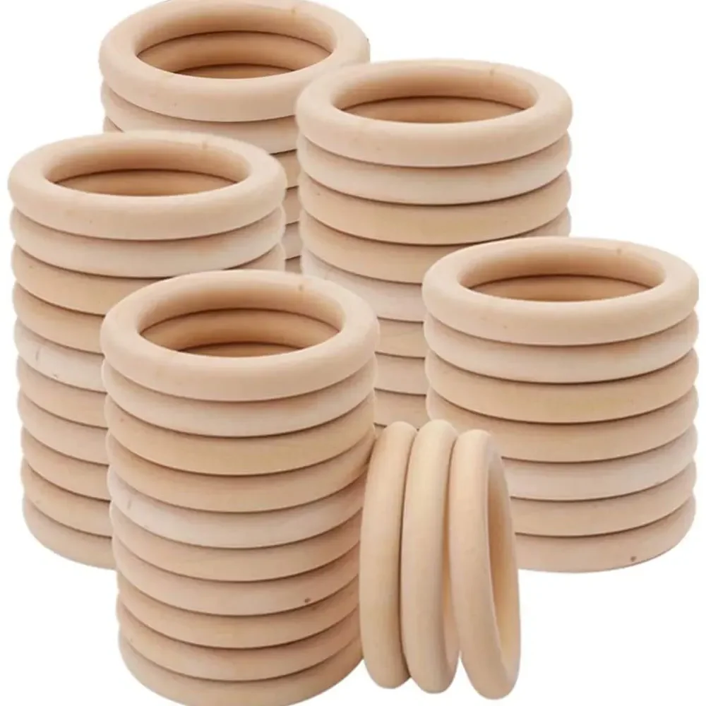 Wooden rings Unfinished solid wooden rings 15-100MM natural wood rings for macrame DIY crafts wood hoops ornaments connectors jewelry making