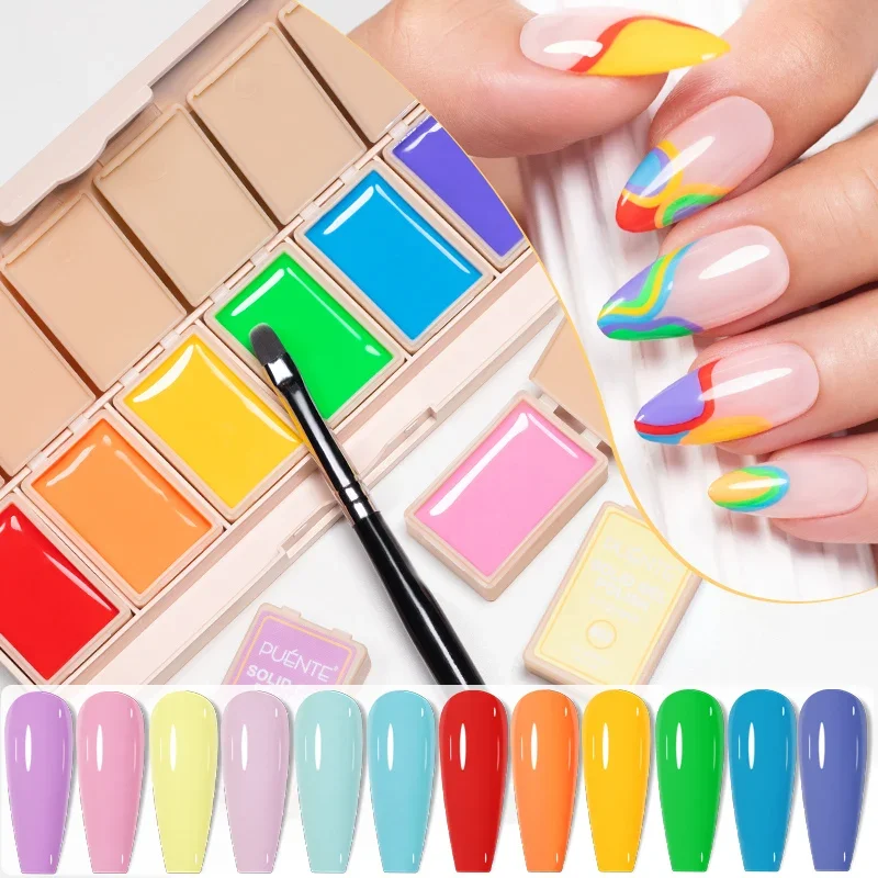 6 Colors Solid Gel Nail Polish Palette Hema Free Pastel Neon Color DIY Painting Gel Soak Off Nail Art Gel Varnish For Manicure