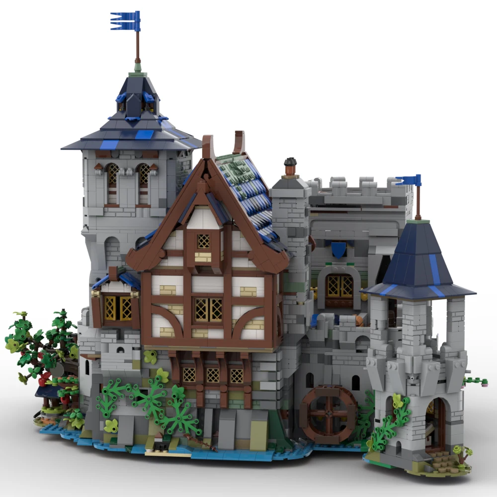 Moc Classic Castle Black Falcons Fortress Building Block Set Imperial War Architettura Medievale Castle Gate Brick Toys Regalo Per Bambini