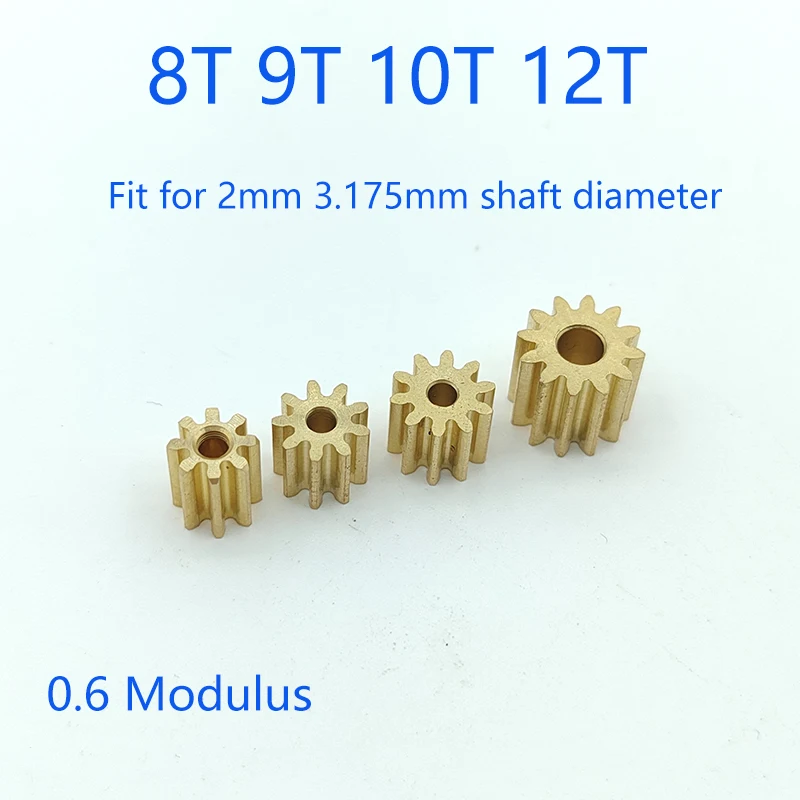 0.6M Modulus 8T 9T 10T 12T Teeth Metal Copper Brass Gear Motor Spindle Gearwheel Fit 2mm 3.175mm Shaft Diameter