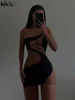 Kliou Patchwork Mini Dress Women Sexy Mesh One Shoulder High Waist Robe Girl Hot Bodycon Party Clubwear Female Midnight Skirt 3