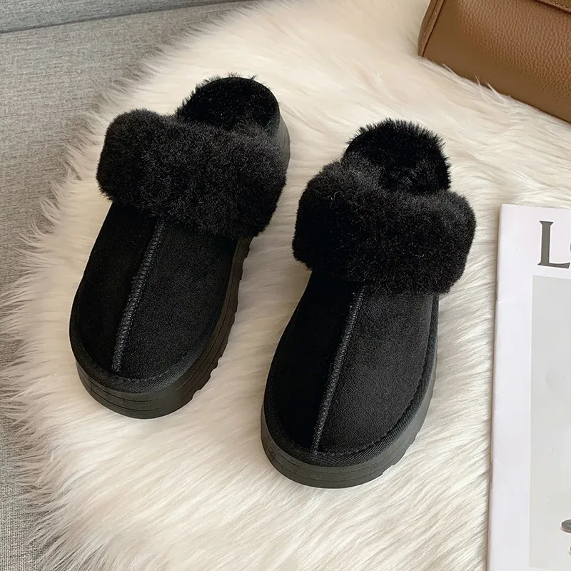 Comwarm Women's Fur House Slippers Indoor Non-slip Thick Sole Fluffy Bedroom Slides Winter Fuzzy Shoes Warm Plush Cotton Slipper 3