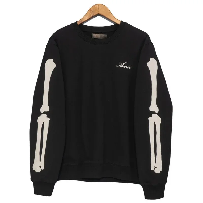 

Casual Flocking Bone Pattern Tshirt Top Mens Sweatshirt Hoodie Japanese Korean Streetwear O-neck Men Sweatshirt