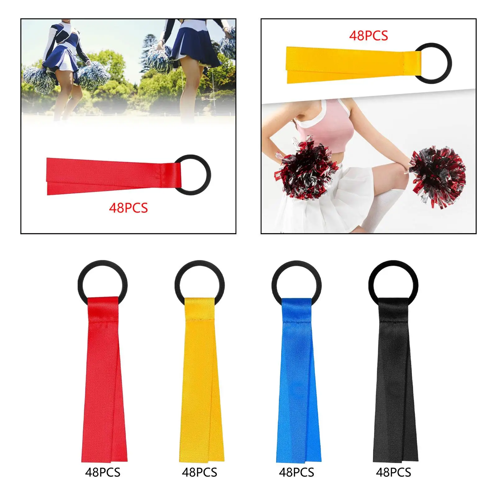 48x Cheerleader Pom Poms Name Tags Identification Ribbon Cheerleading Pom Poms