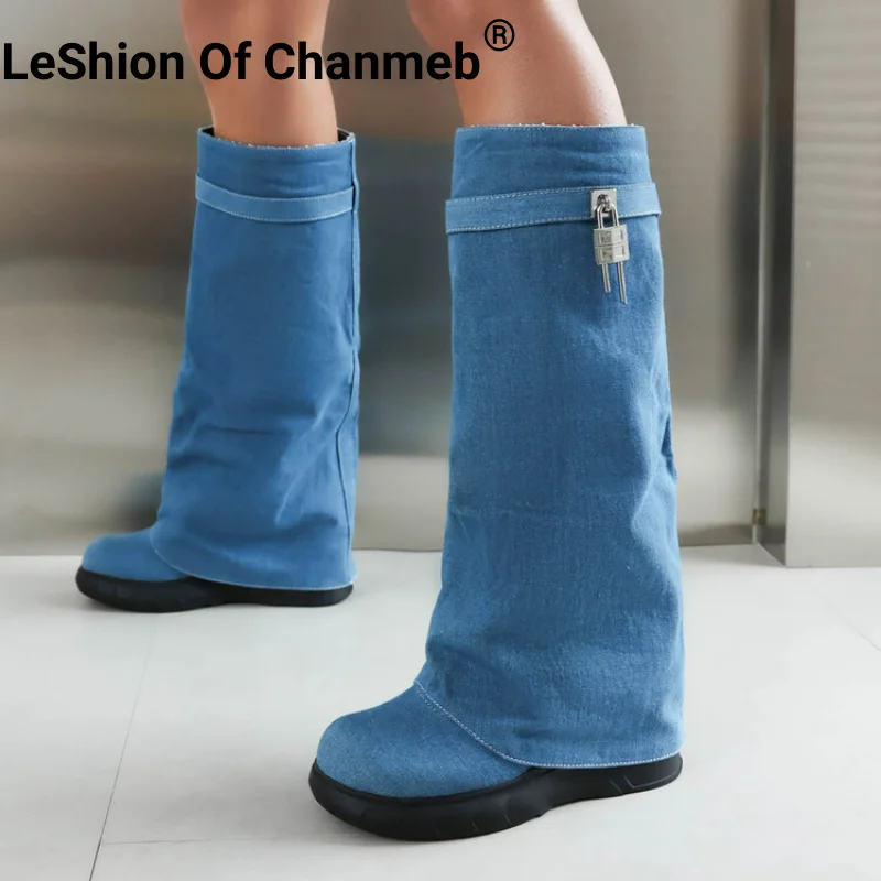 

Трендовые женские джинсовые сапоги LeShion от Chanmeb INS, синие джинсовые сапоги до колен, брюки с металлической подкладкой и замком, стильные женские сапоги на осень и зиму