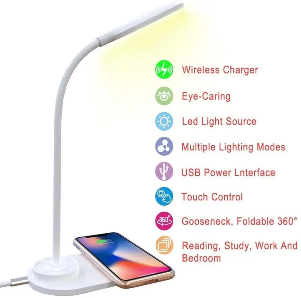 

LED Table Lamp Wireless Charger For Bedroom Bedside Living Room Eye Protection Work Desk Lamps For Kids Children Study Reading