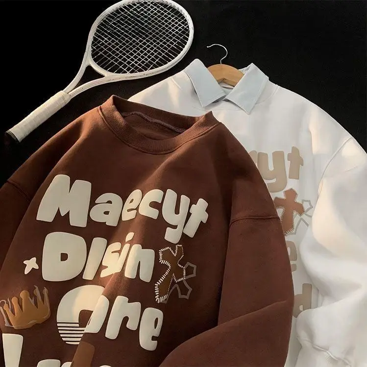 Letter Printing Pullover Hoodie Thick Money Round Neck Sweater For Men And Women Korean Version Loose Couple Casual Long Sleeve