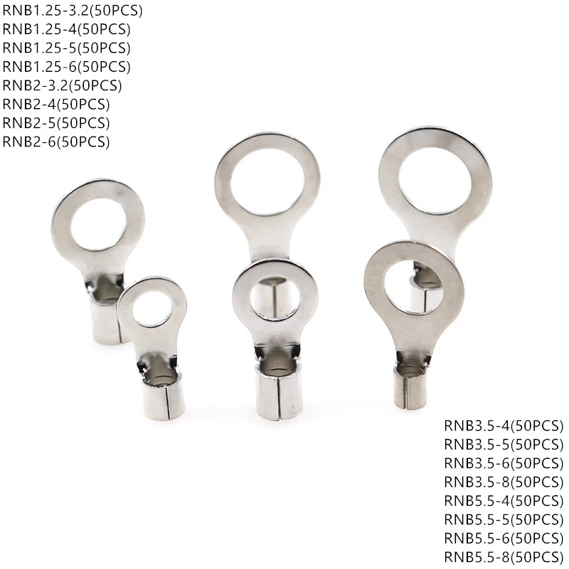Aexit 50Pcs RNB1.25-6 Bare Ring Tongue Type Bornes non isolées