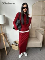 Hirsionsan Modal Soft Loose Sets Women 2025 Casual Two Pieces Long Sleeve T Shirts and High Waist Dresses Outfits Tracksuit 1