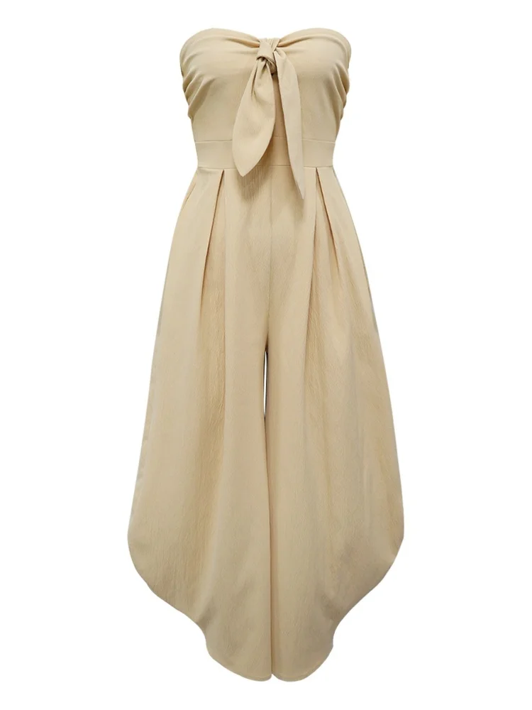 Wmstar Jumpsuit Women Wholesale Summer New Sexy Wrap Chest Collar Bow Solid Wide Leg Romper New Style Fashion Streetwear