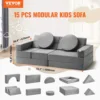 Play Couch, Modular Kids Nugget Couch 15pcs, Toddler Foam Sofa Couch with High-density 25D Sponge for Playing, Creating 2