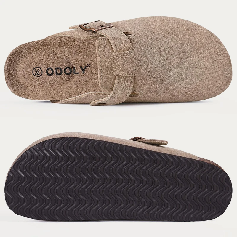Bebealy Retro Women's Mules Cork Footbed Clogs Slippers Women Clogs Slides Summer Soft Suede Home Mules With Adjustable buckle