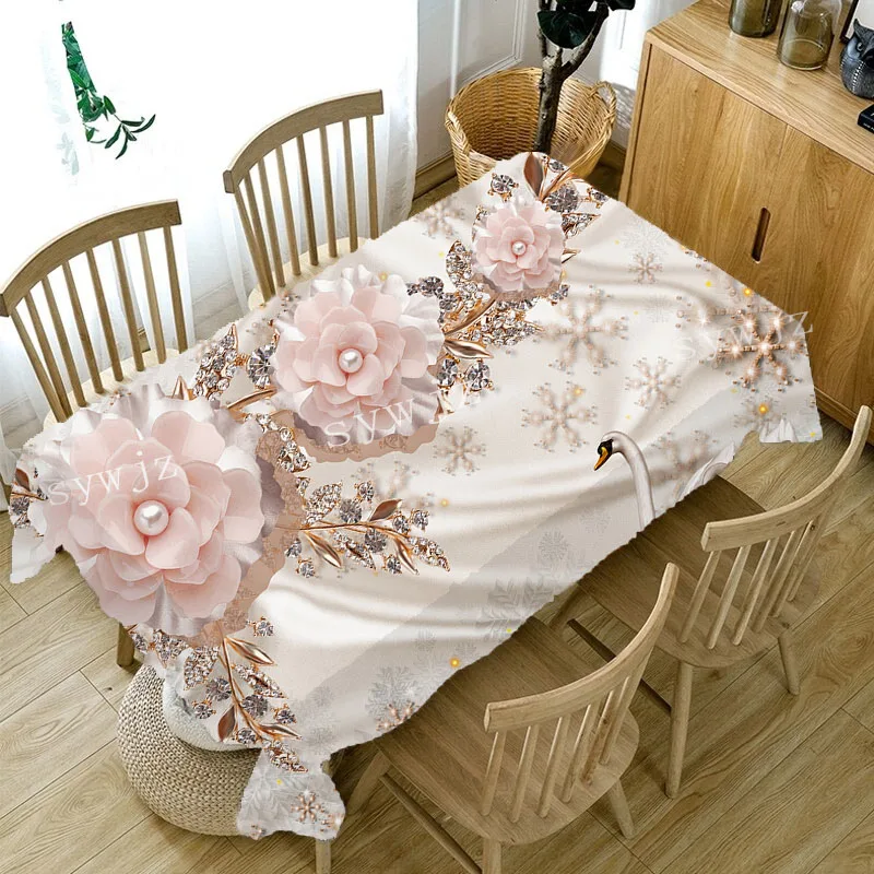 

Diamond Pearl Floral Pattern Stain Resistant Tablecloth Rectangular Wedding Coffee Table Tablecloth Kitchen Table Decoration