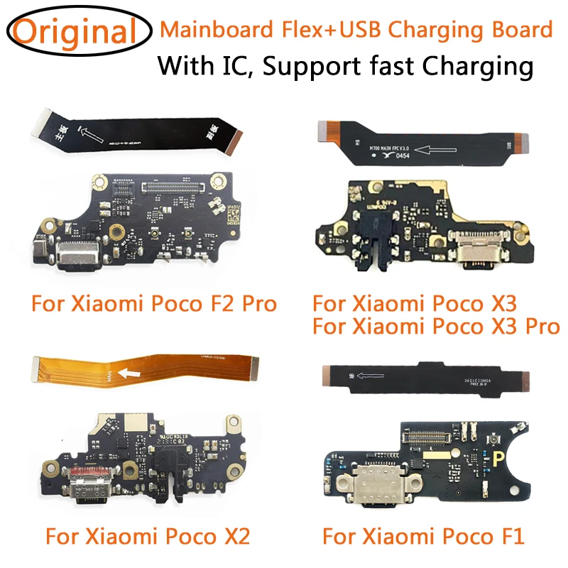 

100% Original For Xiaomi Poco F1 F2 X2 X3 Pro USB Charging Port Dock Connector Board + Main Motherboard Flex Cable