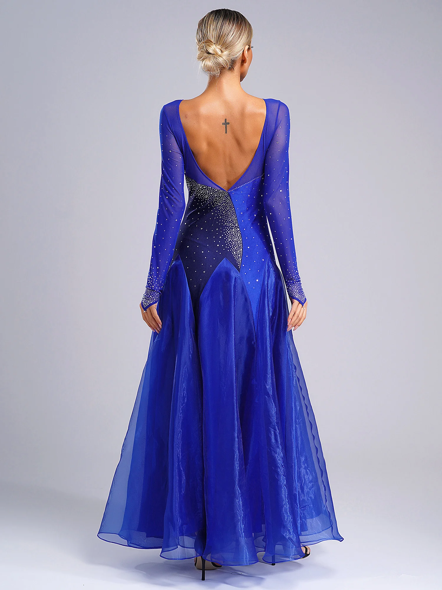 Women Dance Skirt Women Glittery Rhinestones Decor Ballroom Waltz Tango Dancewear Ladies Evening Party Long Dresses Ball Gown Performance Costume