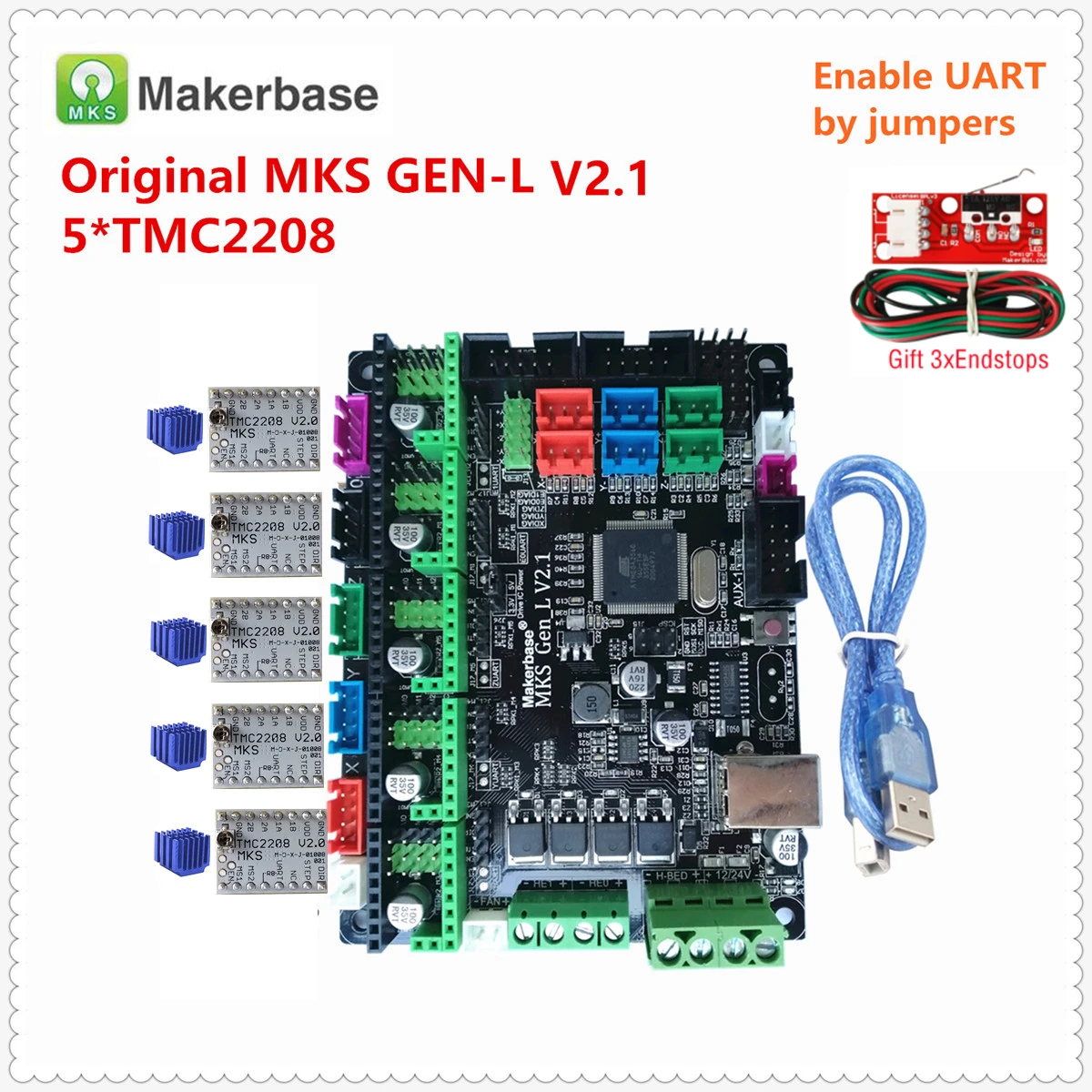 

Makerbase original MKS GEN L V2.1 3D printer control card MKS motherboard support a4988 DRV8825 tmc2208 tmc2209 TB6600 TMC2160