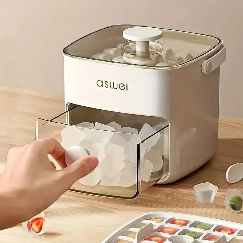 1pc Large Ice Maker Easy Press Lid 48 Ice Cubes Double Layer Food Grade Plastic Refrigerator Storage Rack for Whiskey Cocktails