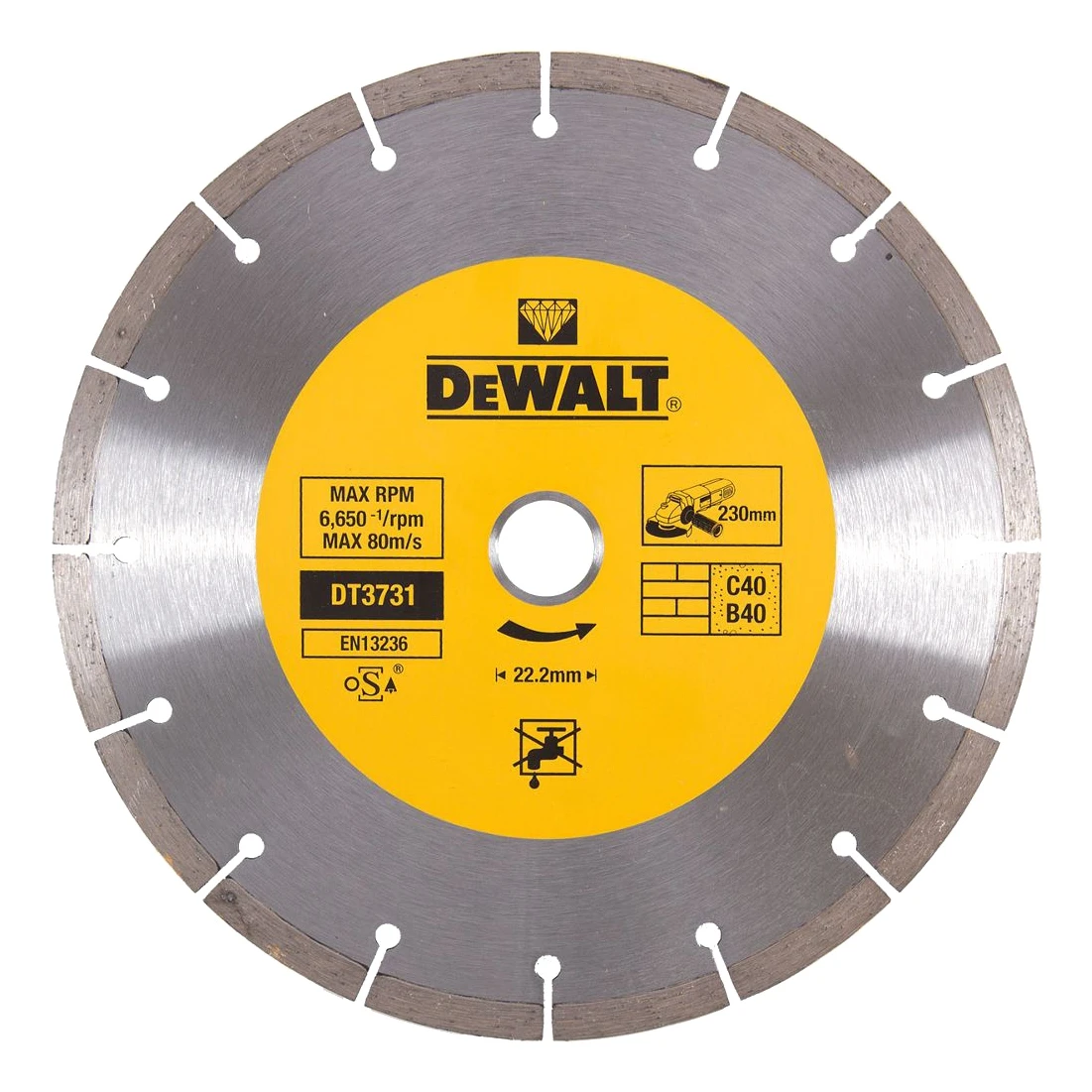 Диск алмазный DeWalt универсальный DT3731 (6650 об/мин внешний диаметр 230 мм макс.