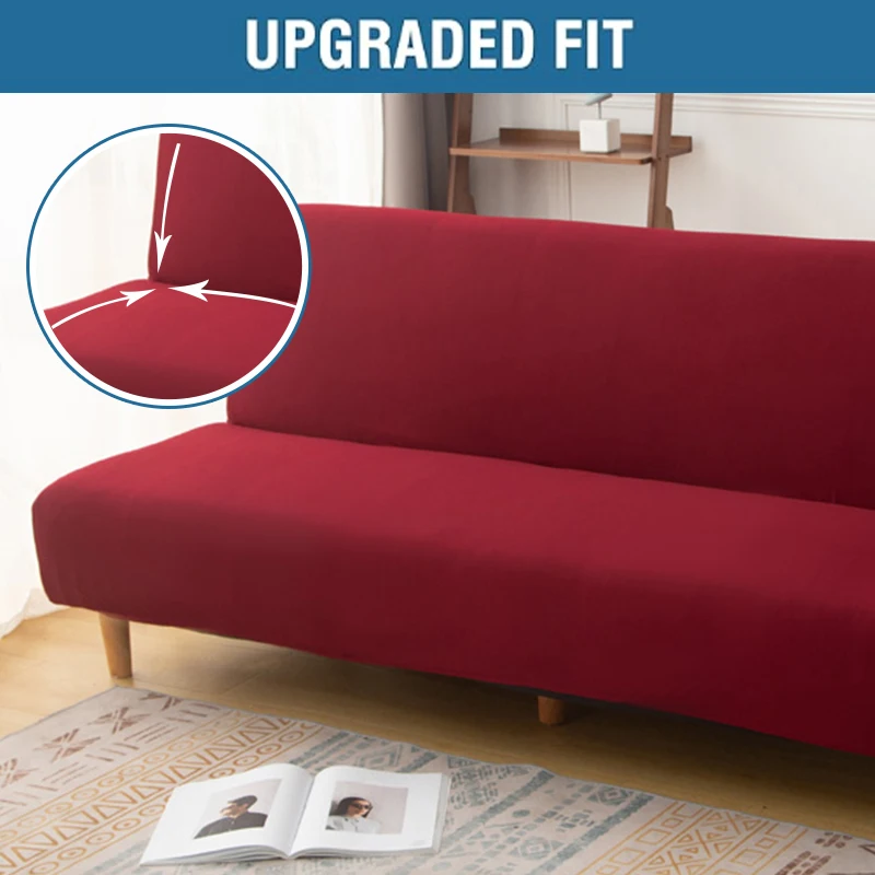 LANMOLIFE Armless Futon Sofa Bed Cover Solid Color Stretchable Folding Sofa Bed Covers Removable Cleaning Home Decor Living Room 3