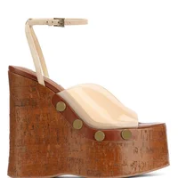 Platform Wedges Wood Grain Women's Sandals High Heels Crude Heel Female Pumps Metal Rivet Peep Toe Ladies Thick Bottom Shoes - Image 3