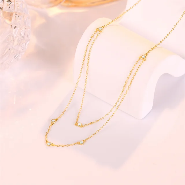 CANNER 925 Sterling Silver Double Layered Superimposition Zircon Necklace For Women 18K Gold Ins Necklace Fine Jewelry Gift 5
