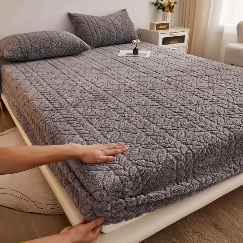 WASART Soft winter coral fleece fitted sheet elastic mattress protector cover warm plush bed linen luxury double bed king size 5