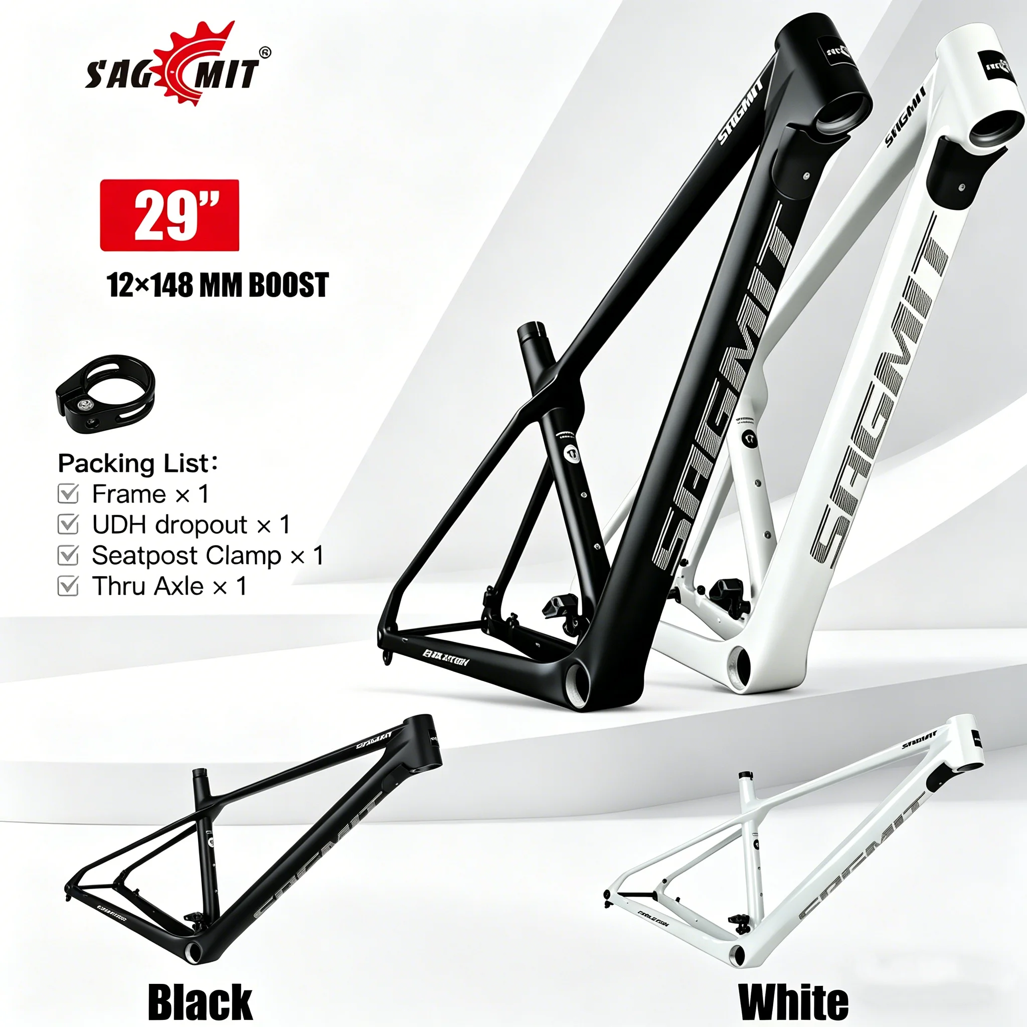 SAGMIT 12x148mm 29인치 풀 카본 MTB 프레임 부스트 XC 크로스 디..
