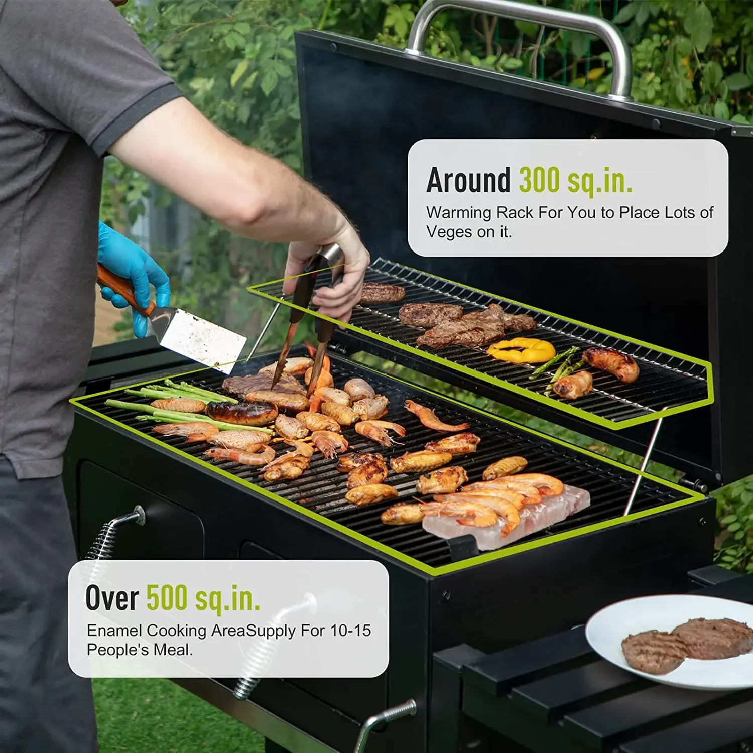 Oversize Charcoal Grill Easy Clean with Extra Large Cooking Area BBQ Grill For Outdoor Camping and Family Frends Gathering Black 4