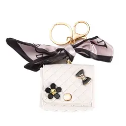 Stylish Leather Earphone Storage Bag - Mini Keychain Pendant Case (White)