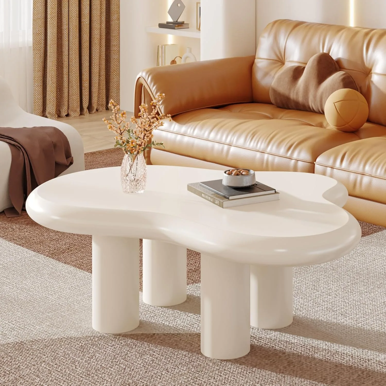 White Cloud Coffee Table, Cute End Modern Coffee Table, Cartoon Coffee Table, Cream White 5