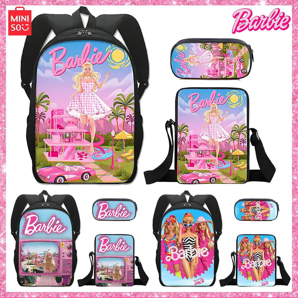 Miniso-mochila Barbie PCV para niñas, bolsa de viaje escolar de alta  capacidad, color negro y rosa, Y2k, 2023 - AliExpress