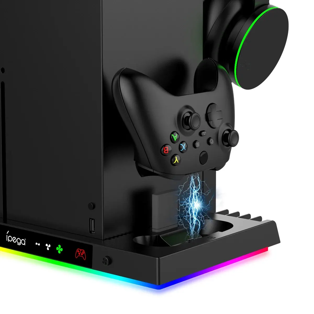 Koelventilatorstandaard En Laadstation Voor Xbox-Serie X Console & Controller Met 15rgb Kleurenlicht, Opslag Met Ventilatorsysteem Met 3 Niveaus