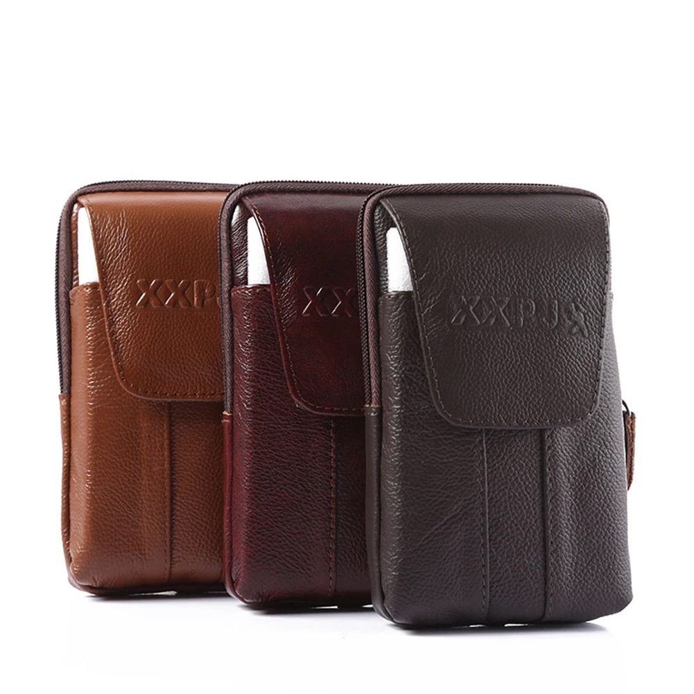 Men Genuine Leather Waist Pack Bum Bag Classic Texture Creative Design Chic Multi-function Mobile Phone Wallet Pouch