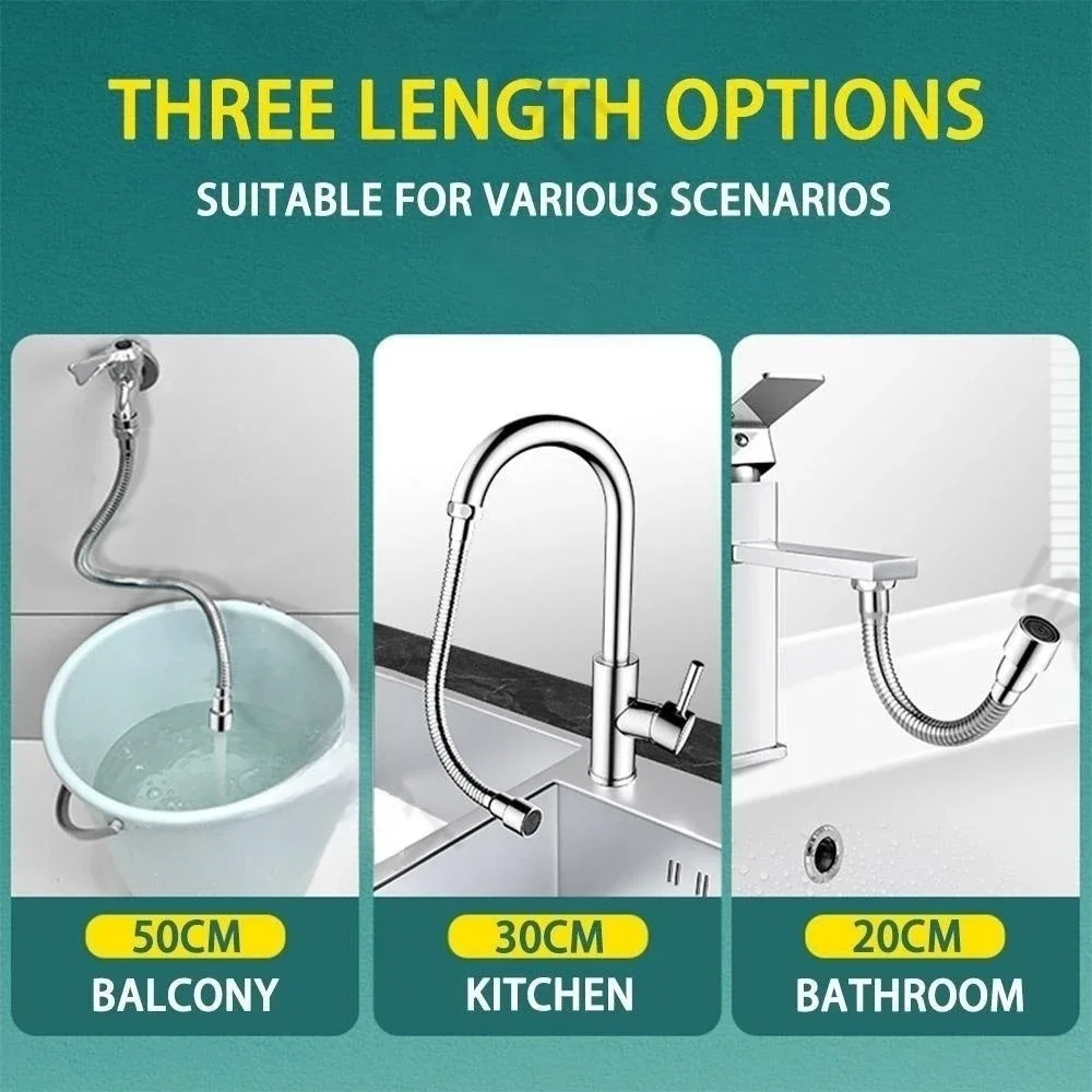 Stainless Steel 360° Universal Faucet Extender Anti-Splash Head Nozzle Aerator Bendable Sink Extension Hose Kitchen Accessories 6