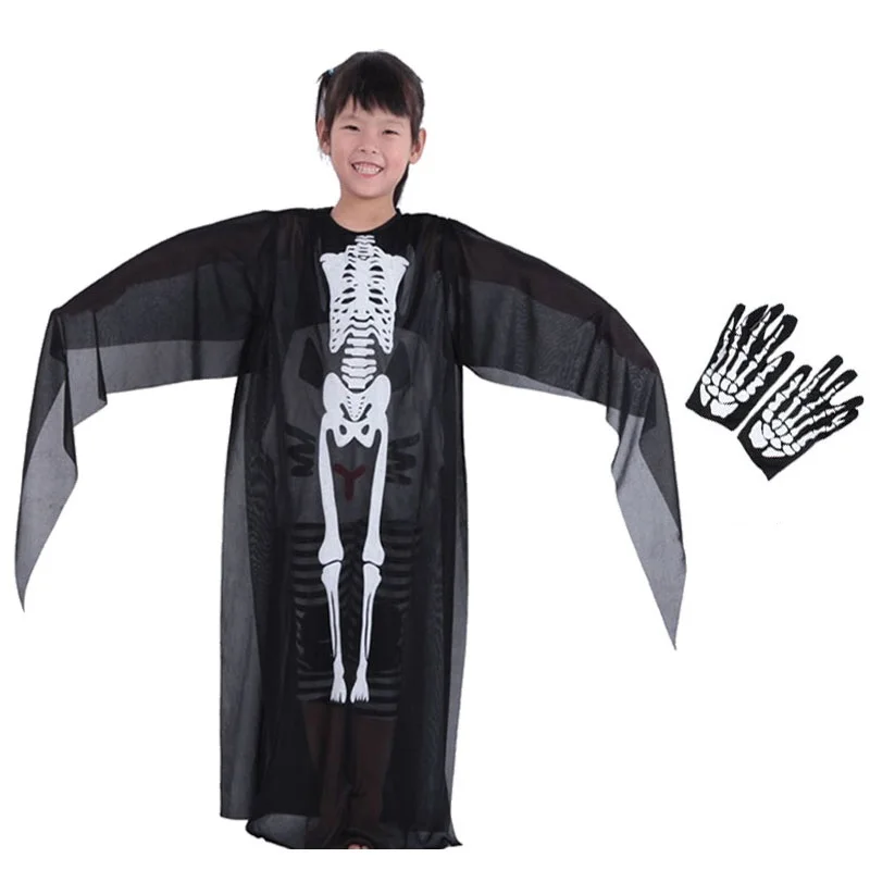 Sale Halloween Scary Costumes With Gloves Skull Skeleton Monster Demon Ghost Clothes Robe For Adult Kids